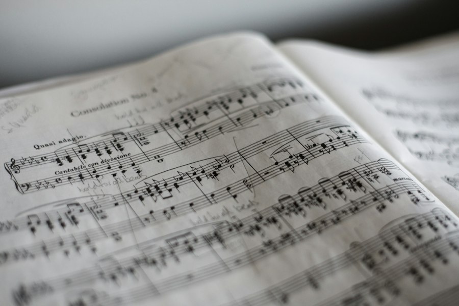 Sheet music and guitar