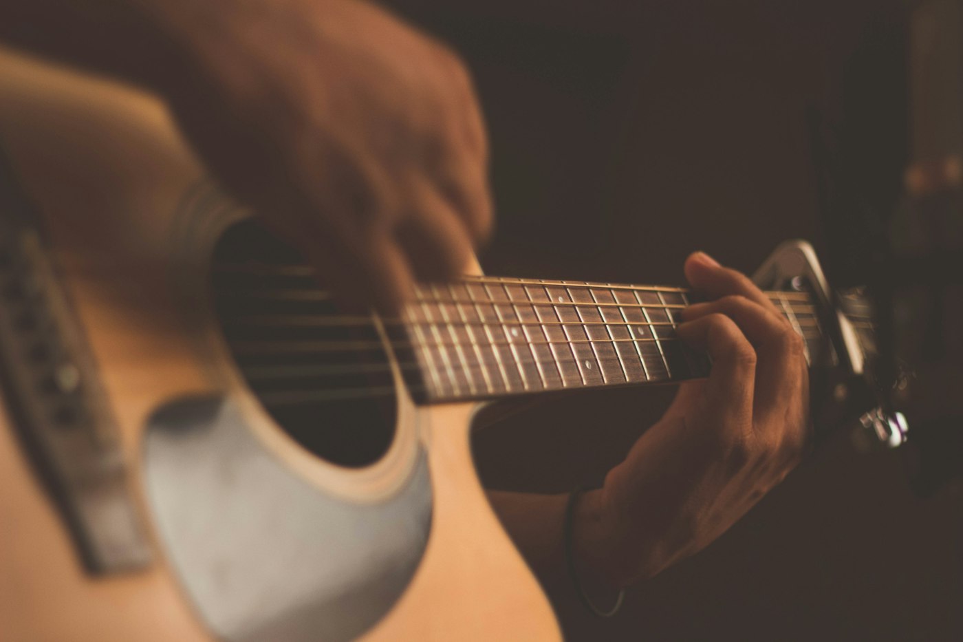 Acoustic guitar close-up — John Prine folk tribute